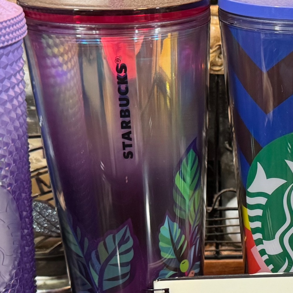 Starbucks Iridescent Purple Tumbler with Leaf Design